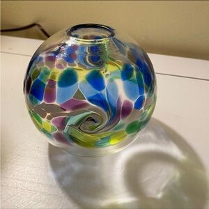Kitras Art Glass Vase Swirl Signed